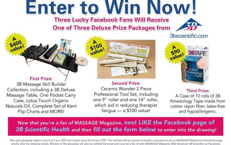 Three lucky massage therapists will win a prize package from American 3B Scienti...