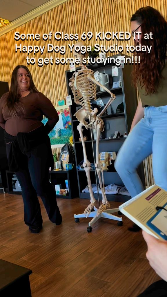 Class 69 had a few students get together today for some off-campus studying at Happy Dog Yoga Studio! As you can see, they kicked it for a few hours! #kicking #kick #skeleton #happy #smiling #fyp #vi... 3 Class 69 had a few students get together today for some off-campus studying at Happy Dog Yoga Studio! As you can see, they kicked it for a few hours! #kicking #kick #skeleton #happy #smiling #fyp #vi... - Lakewood School of Therapeutic Massage